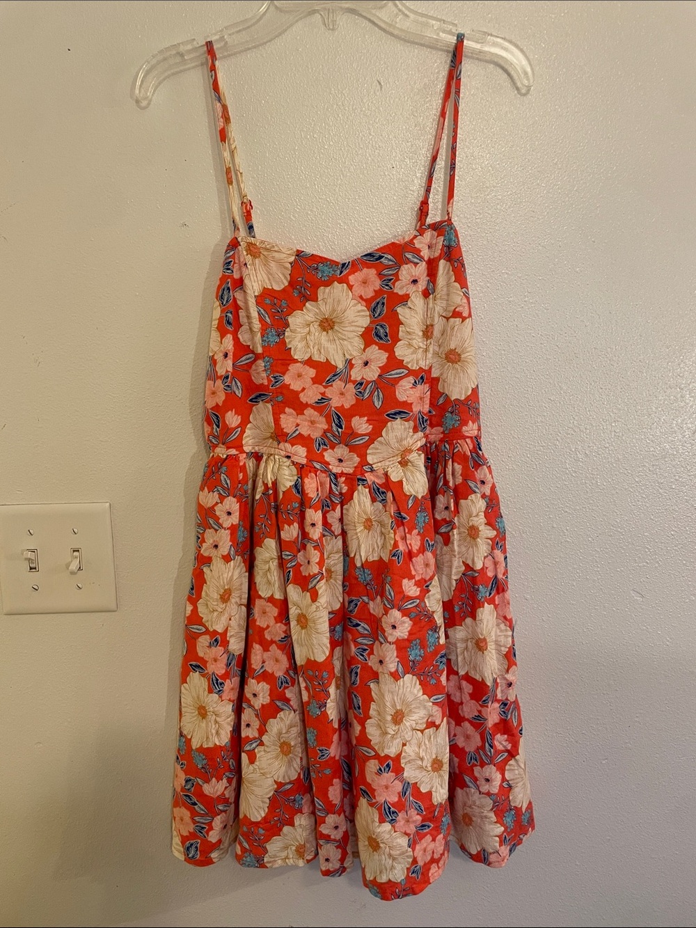 aerie Red Floral Spaghetti-Strap Mini Dress